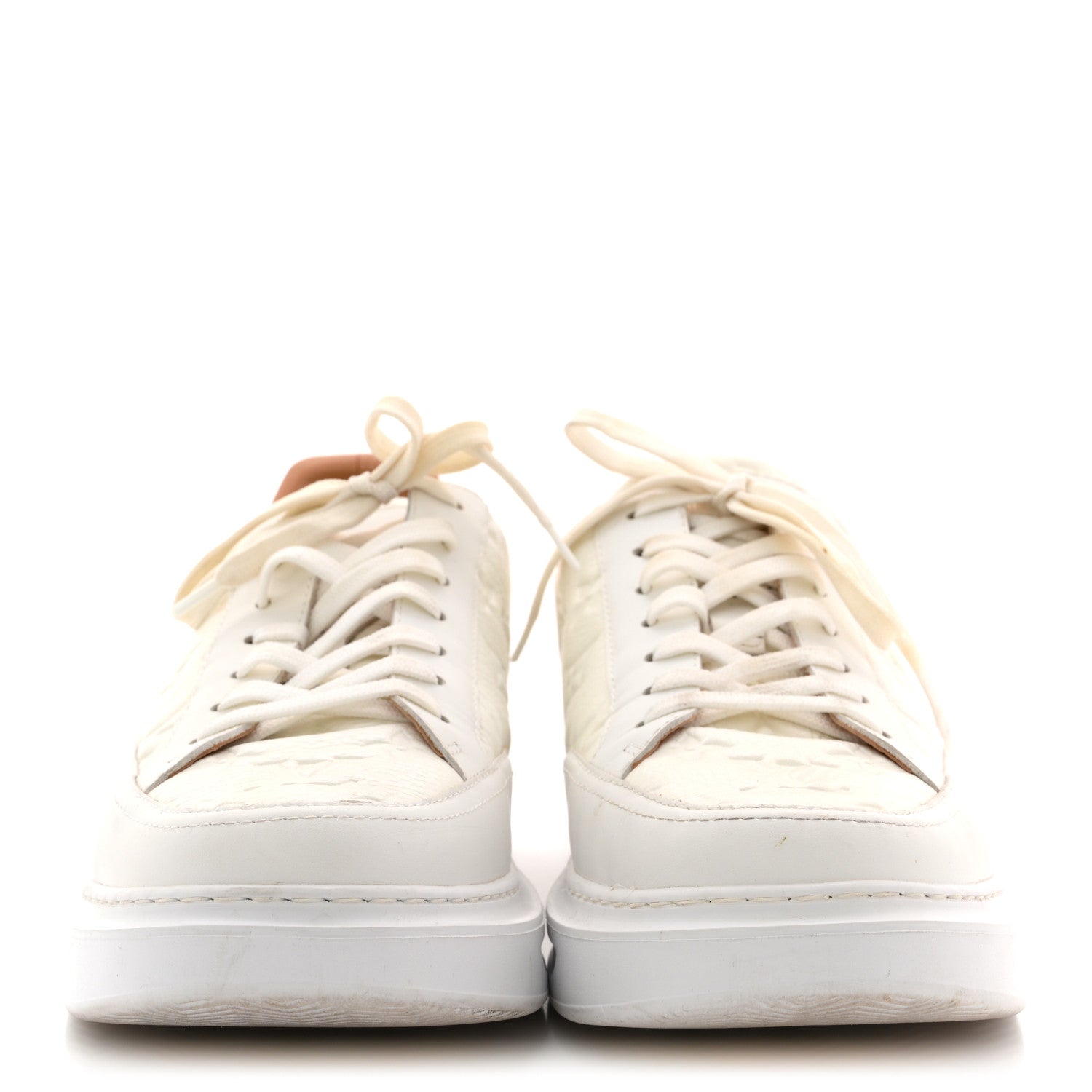 Louis Vuitton Grained Calfskin Embossed Monogram Mens Beverly Hills Sneakers 8.5 White