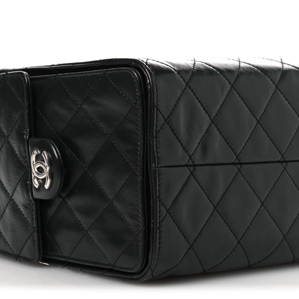 Chanel Shiny Crumpled Calfskin Quilted Small Chanel 25 Handbag Black