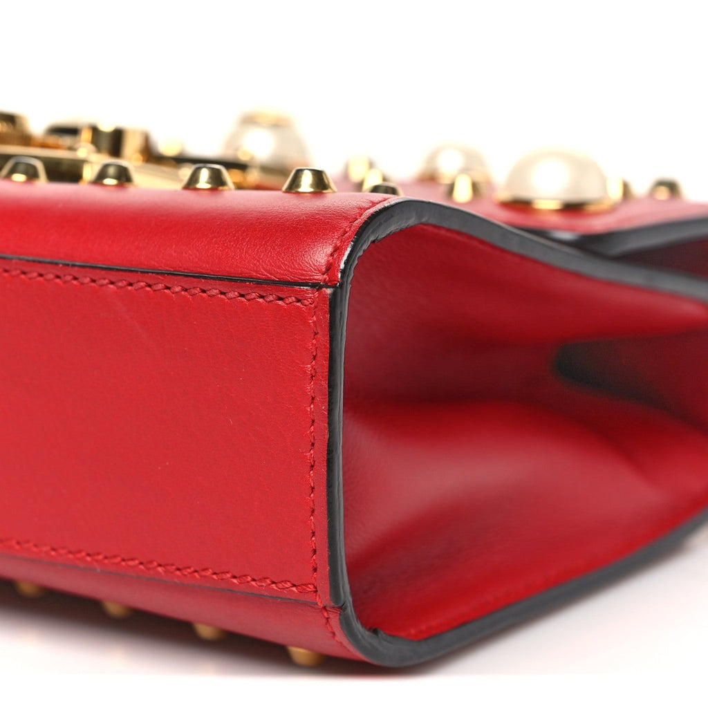 Gucci Calfskin Studded Small Padlock Shoulder Bag Hibiscus Red