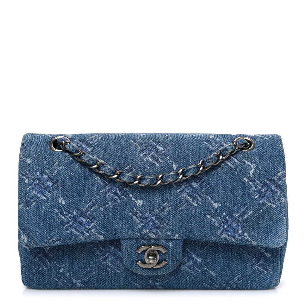 Chanel Denim Bleached Chain Medium Double Flap Blue