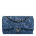 Chanel Denim Bleached Chain Medium Double Flap Blue