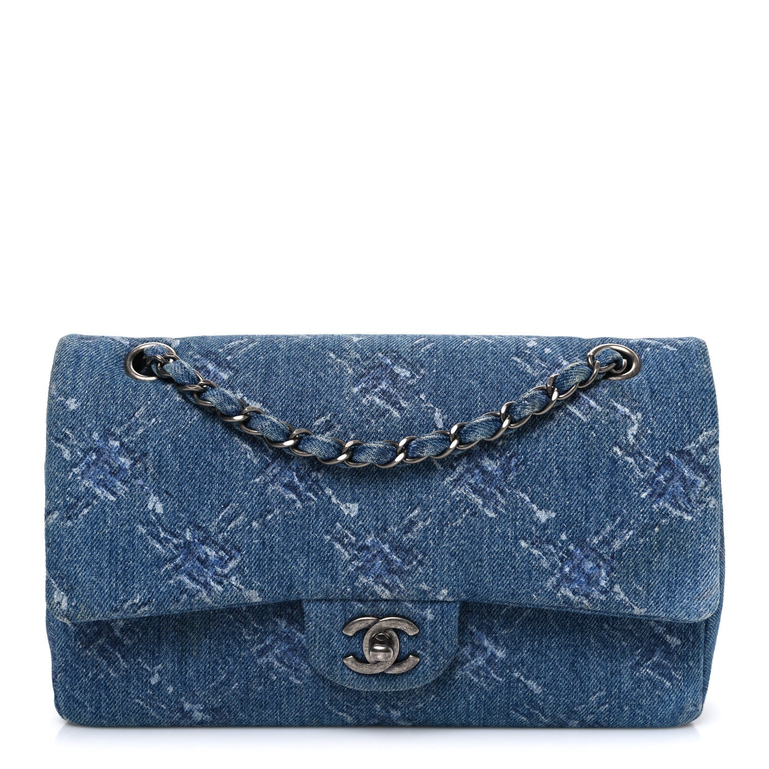 Chanel Denim Bleached Chain Medium Double Flap Blue