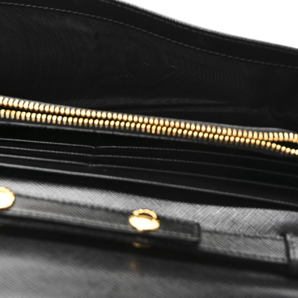 Prada Saffiano Metal Oro Chain Wallet Black
