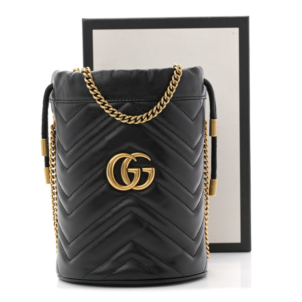 Gucci Calfskin Matelasse Mini GG Marmont 2.0 Bucket Bag Black