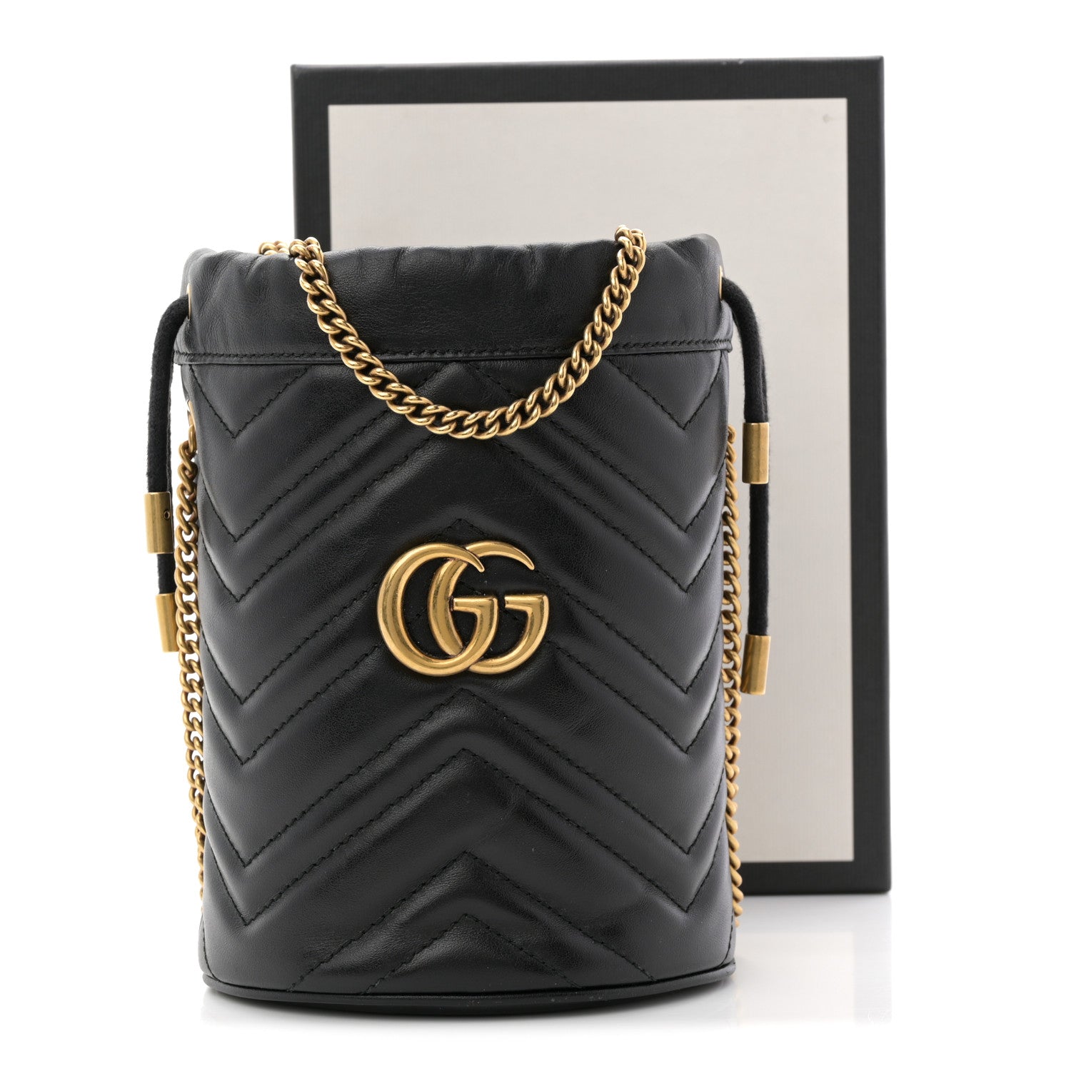 Gucci Calfskin Matelasse Mini GG Marmont 2.0 Bucket Bag Black