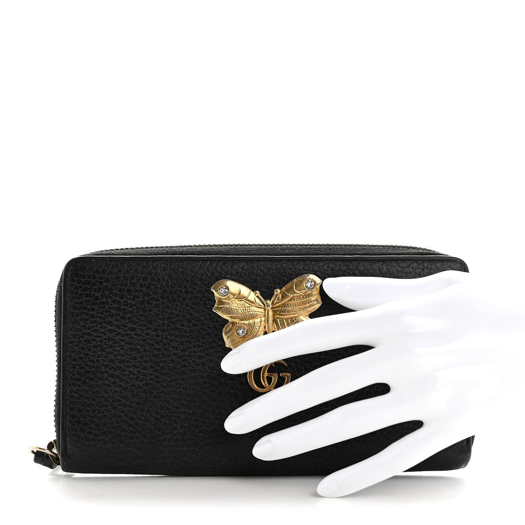 Gucci Calfskin Butterfly Zip Around Wallet Black