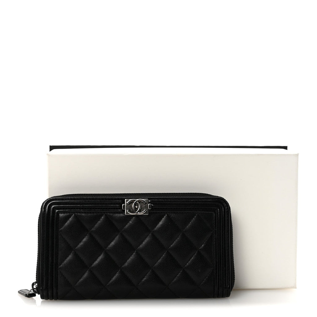 Lambskin Quilted Boy Zip Around Wallet Black