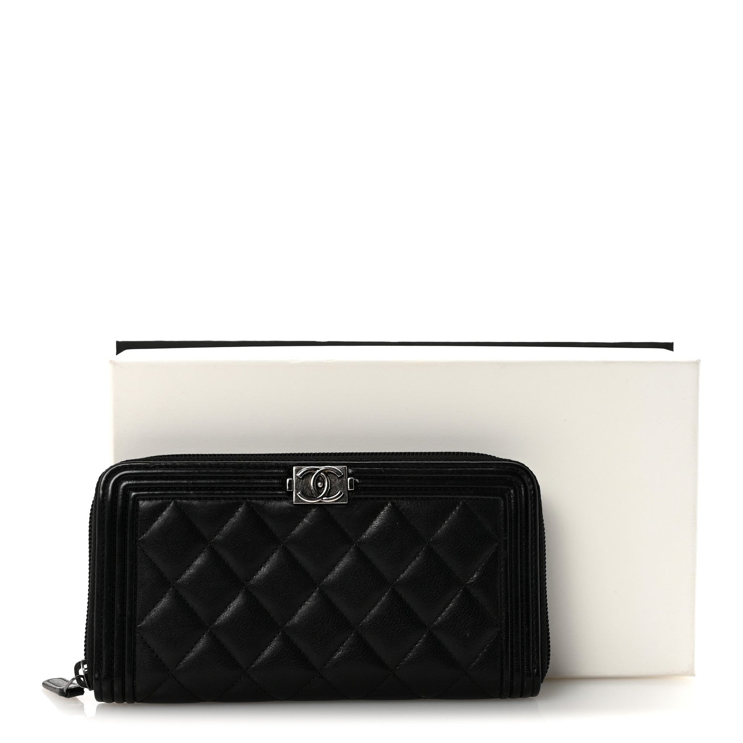 Lambskin Quilted Boy Zip Around Wallet Black