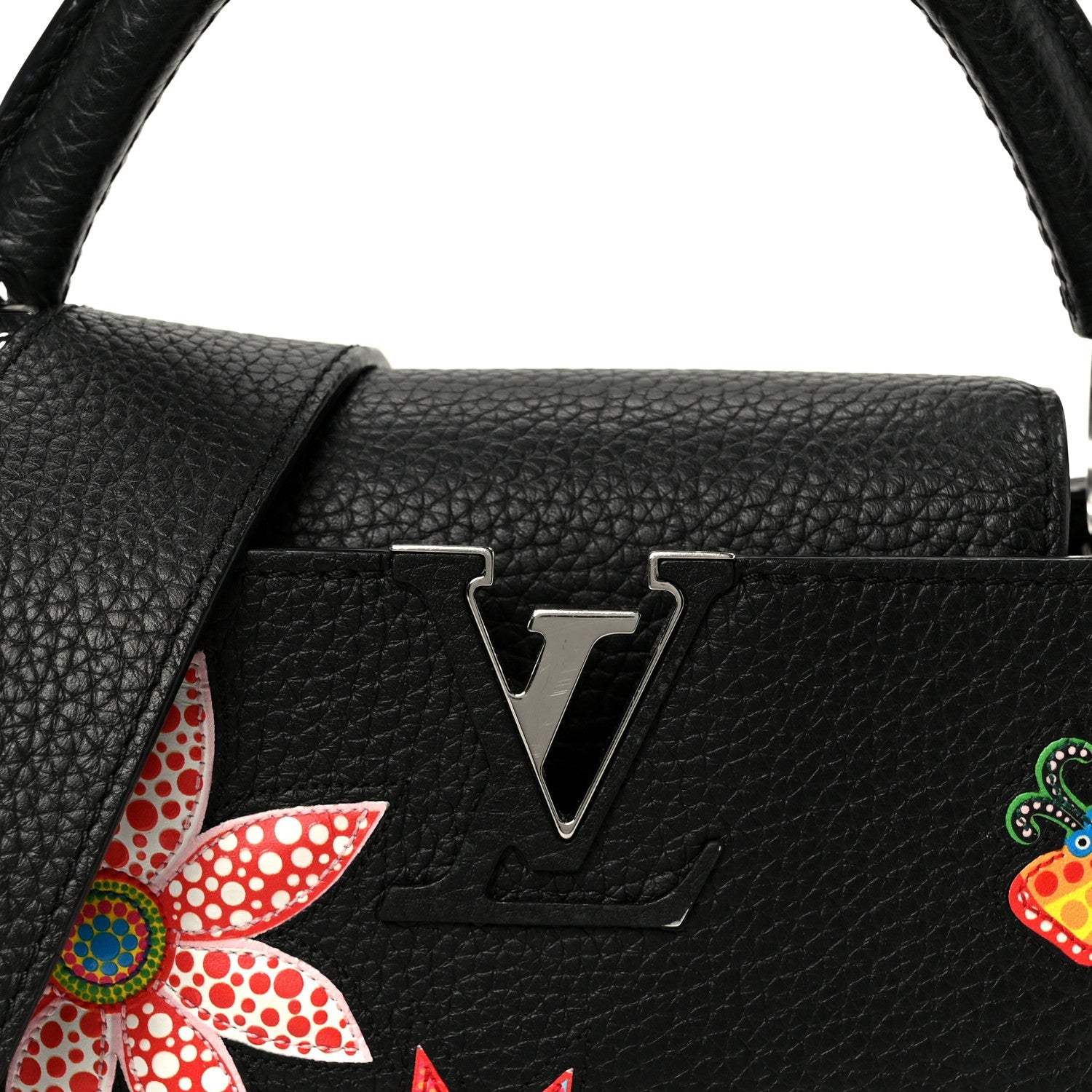 Louis Vuitton LV X YK Taurillon Inlaid Kusama Flowers Capucines BB Black