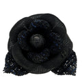 Chanel Tweed Fabric Camellia Pin Brooch 115/46 Navy Blue Black