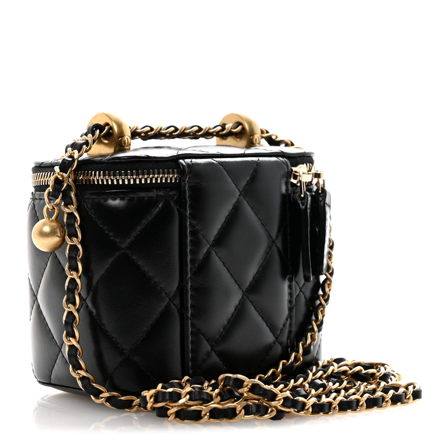Chanel Calfskin Quilted Mini Perfect Fit Vanity Case With Chain Black
