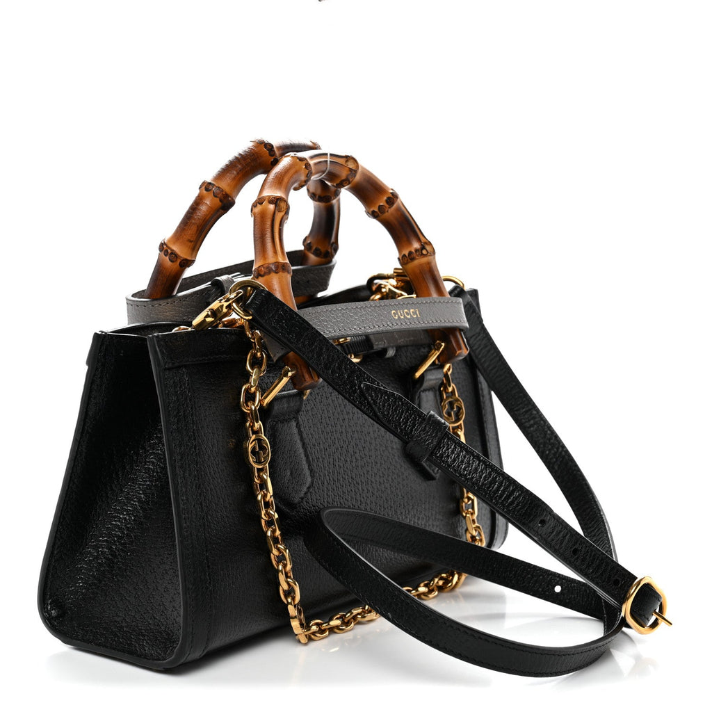 Gucci Textured Dollar Calfskin Web Small Diana Shoulder Bag Black Dusty Grey