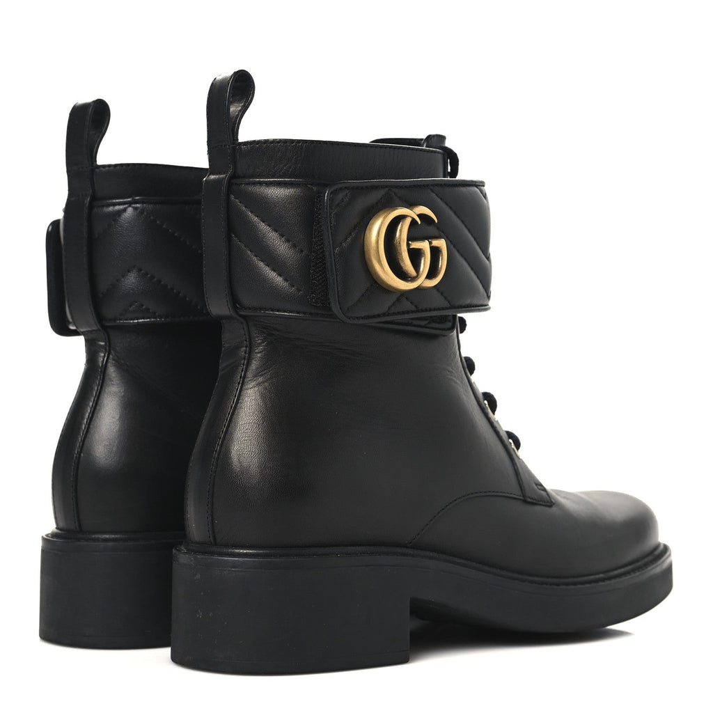 Gucci Flores Calfskin Nappa Matelasse GG 40mm Ankle Boots 37 Black