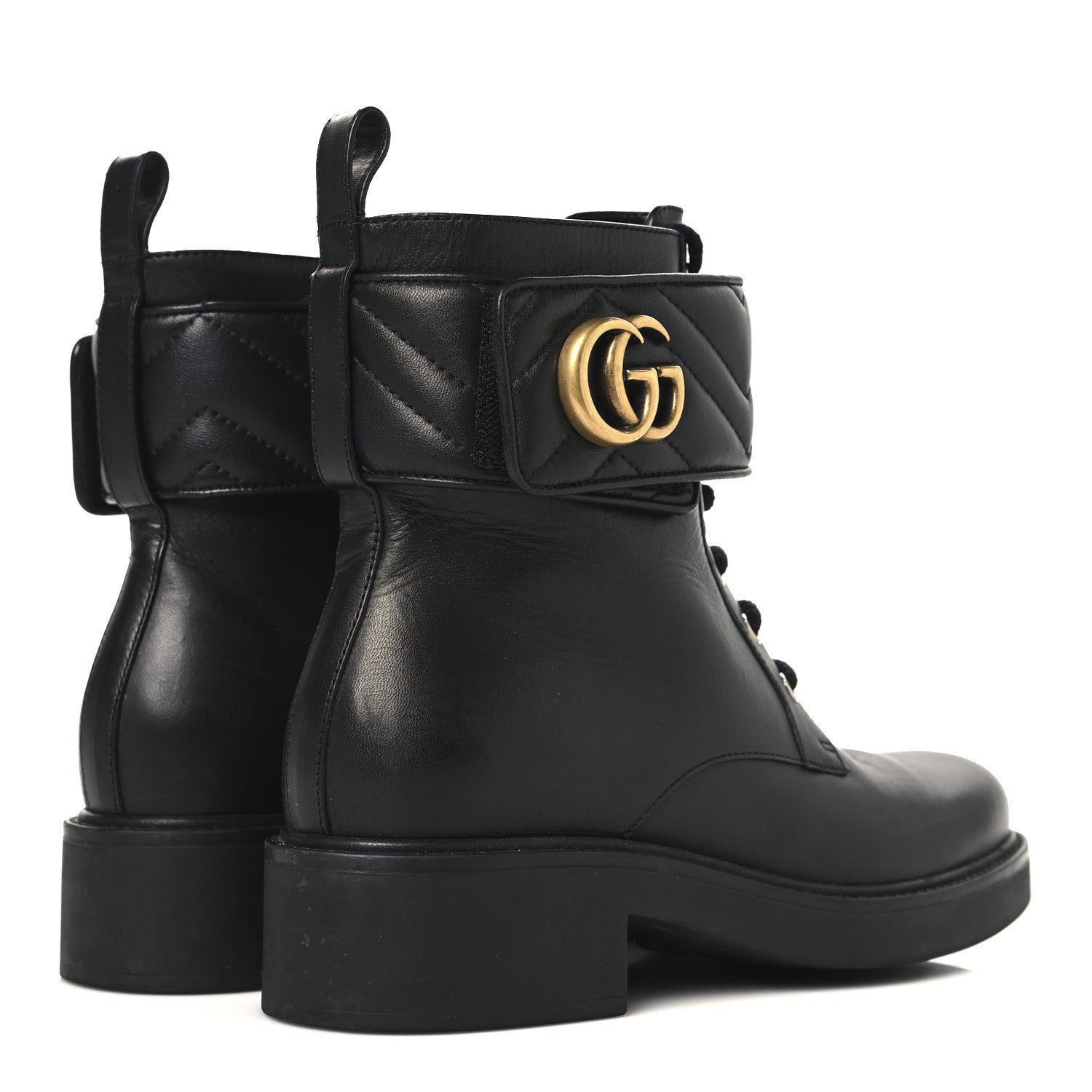 Gucci Flores Calfskin Nappa Matelasse GG 40mm Ankle Boots 37 Black