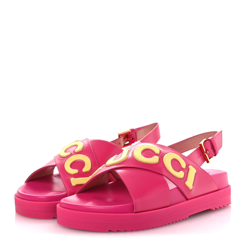 Gucci Calfskin Elizabeth Nappa Charlotte Logo Slingback Sandals 36 Fancy Fuchsia