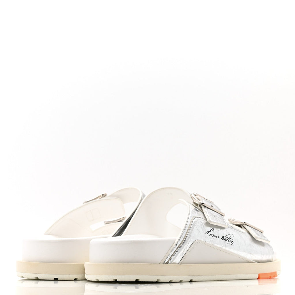 Louis Vuitton Metallic Mix Materials Mens LV Script Trainer Mules 12 Silver Multicolor