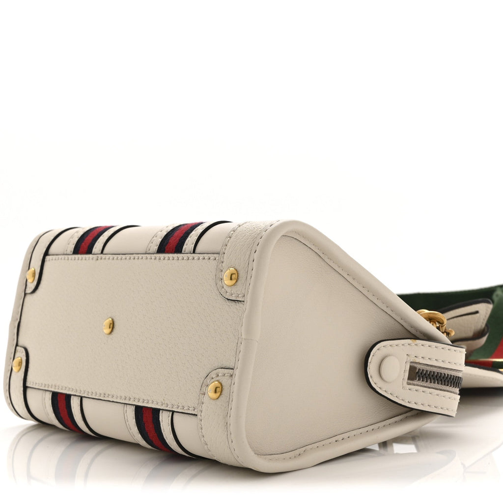 Gucci Koi Calfskin Web Mini Bauletto Duffle Top Handle Bag Mystic White