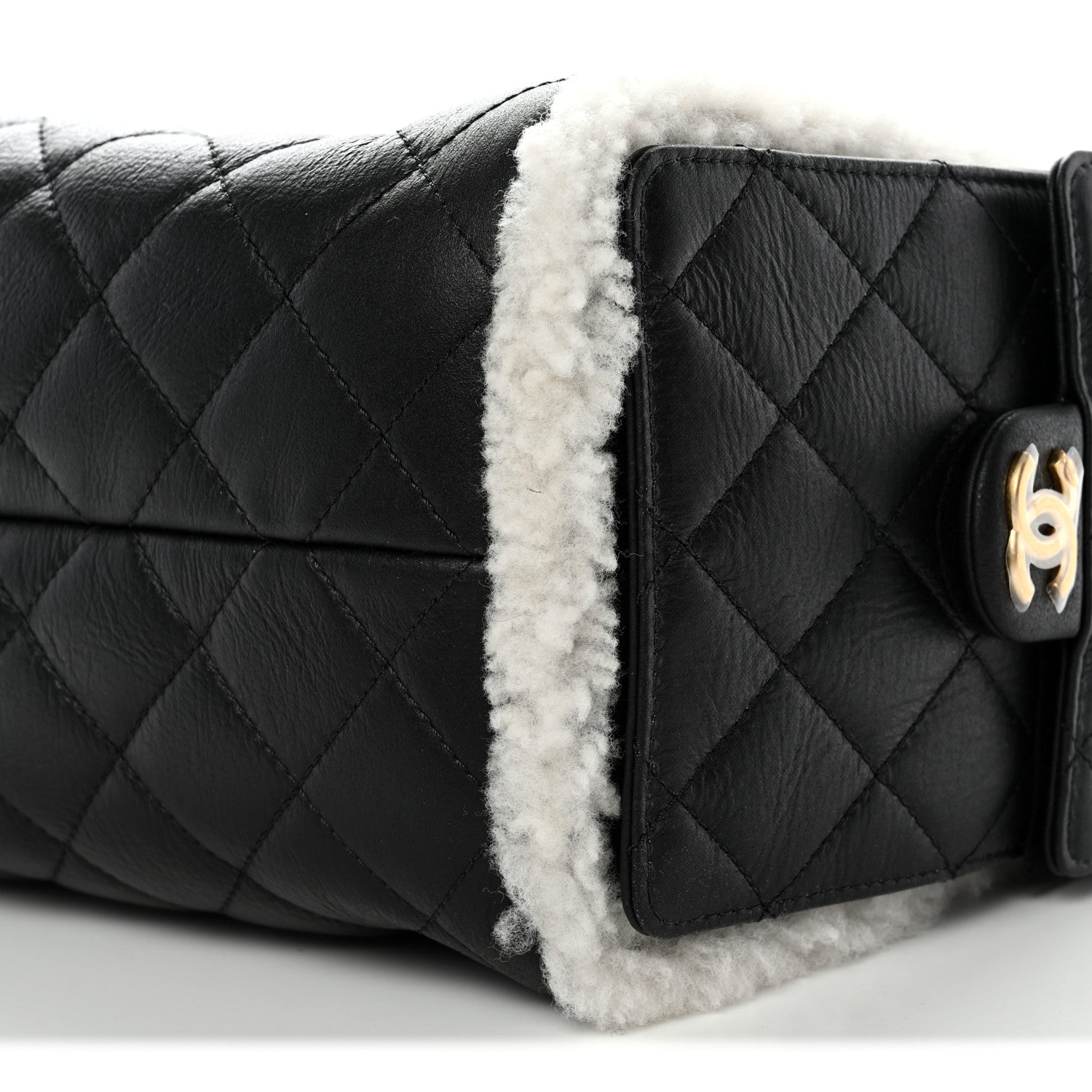 Chanel Crumpled Sheepskin Shearling Quilted Small Chanel 25 Handbag Black White