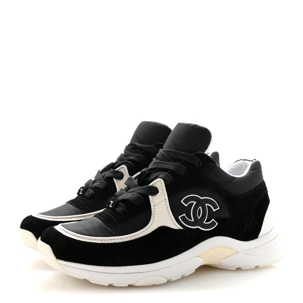 Fabric Calfskin Suede CC Sneakers 36.5 Black White