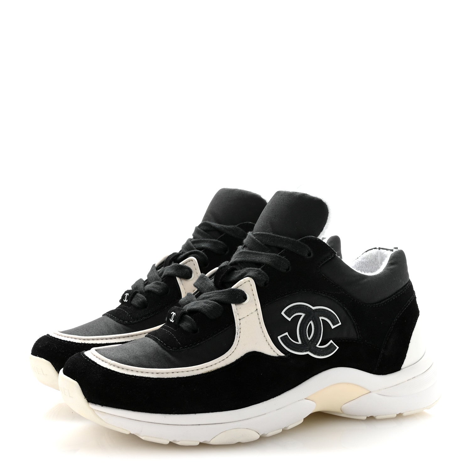 Fabric Calfskin Suede CC Sneakers 36.5 Black White