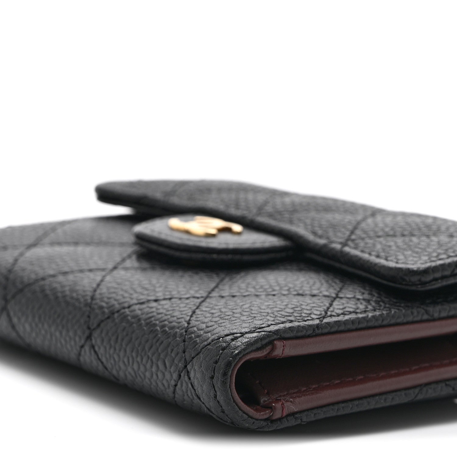 Caviar Quilted Compact Flap Wallet Black