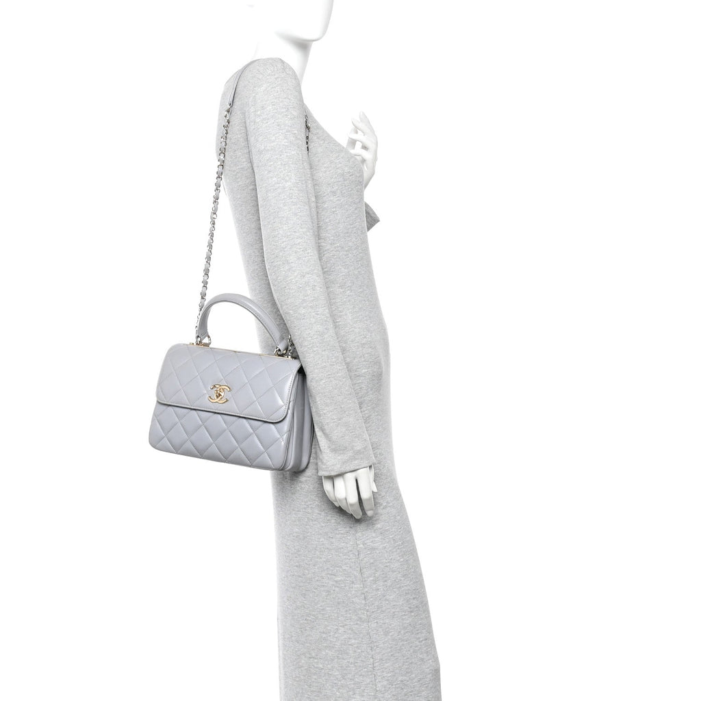 Chanel Lambskin Quilted Small Trendy CC Flap Dual Handle Bag Grey