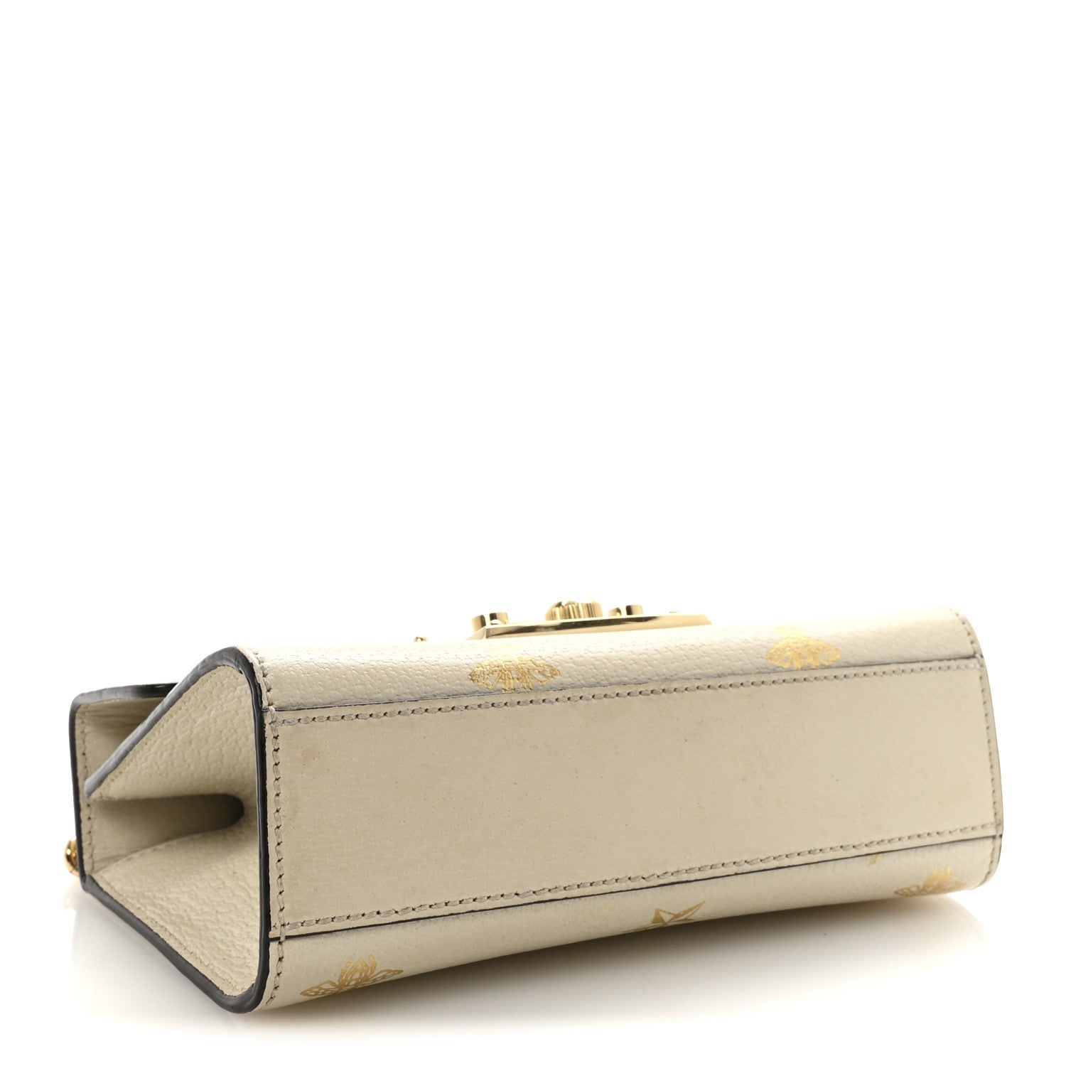 Gucci Grained Calfskin Bee Star Small Padlock Shoulder Bag White