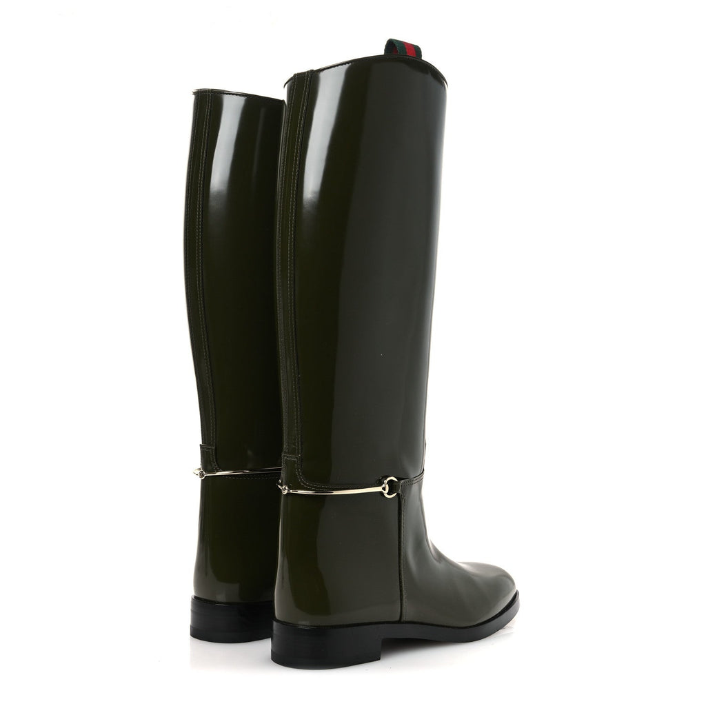 Gucci Brushed Calfskin Michelangelo Slim Horsebit Riding Boots 39 Luscious Green