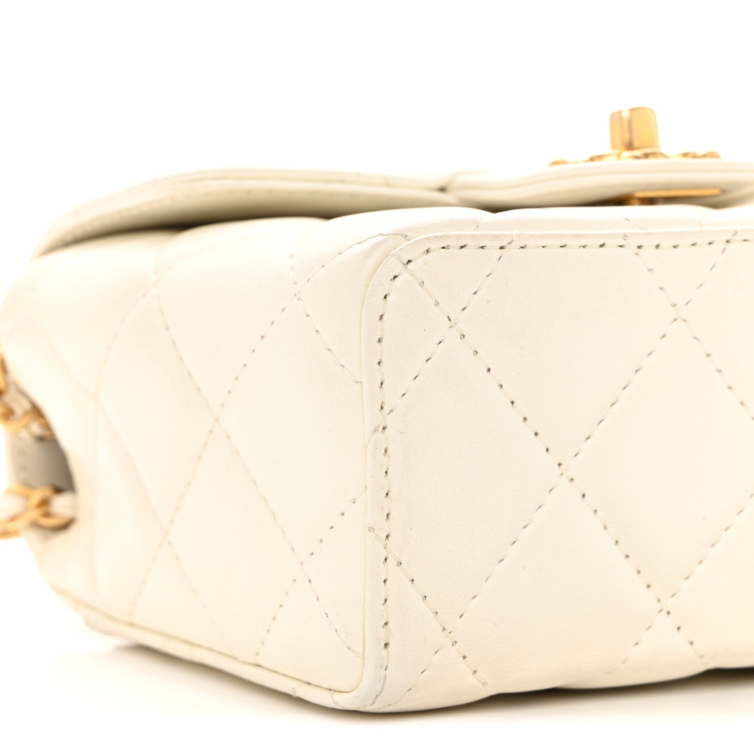 Chanel Lambskin Handle Crush Top Handle Flap Bag White