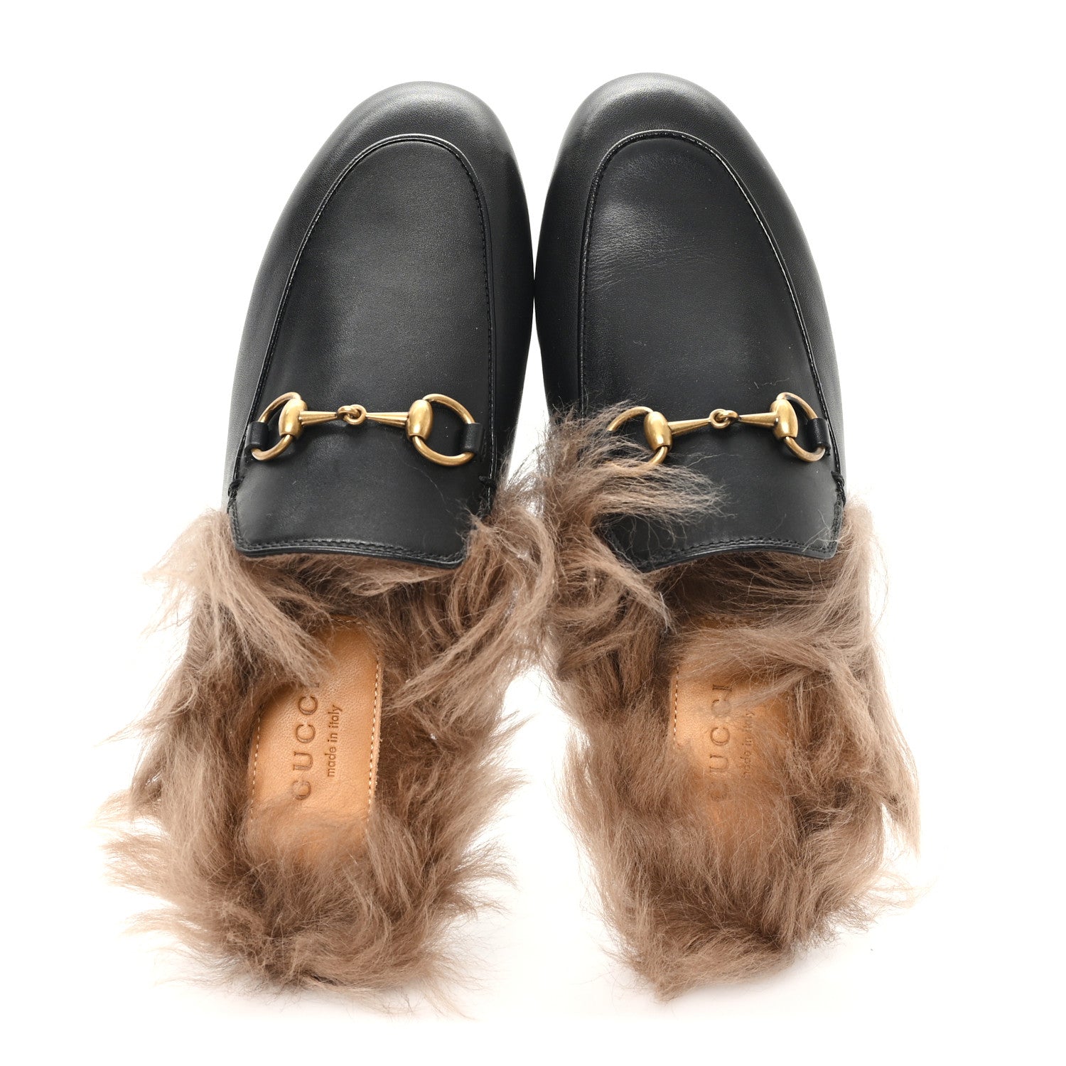 Gucci Calfskin Fur Womens Princetown Slippers 35 Black
