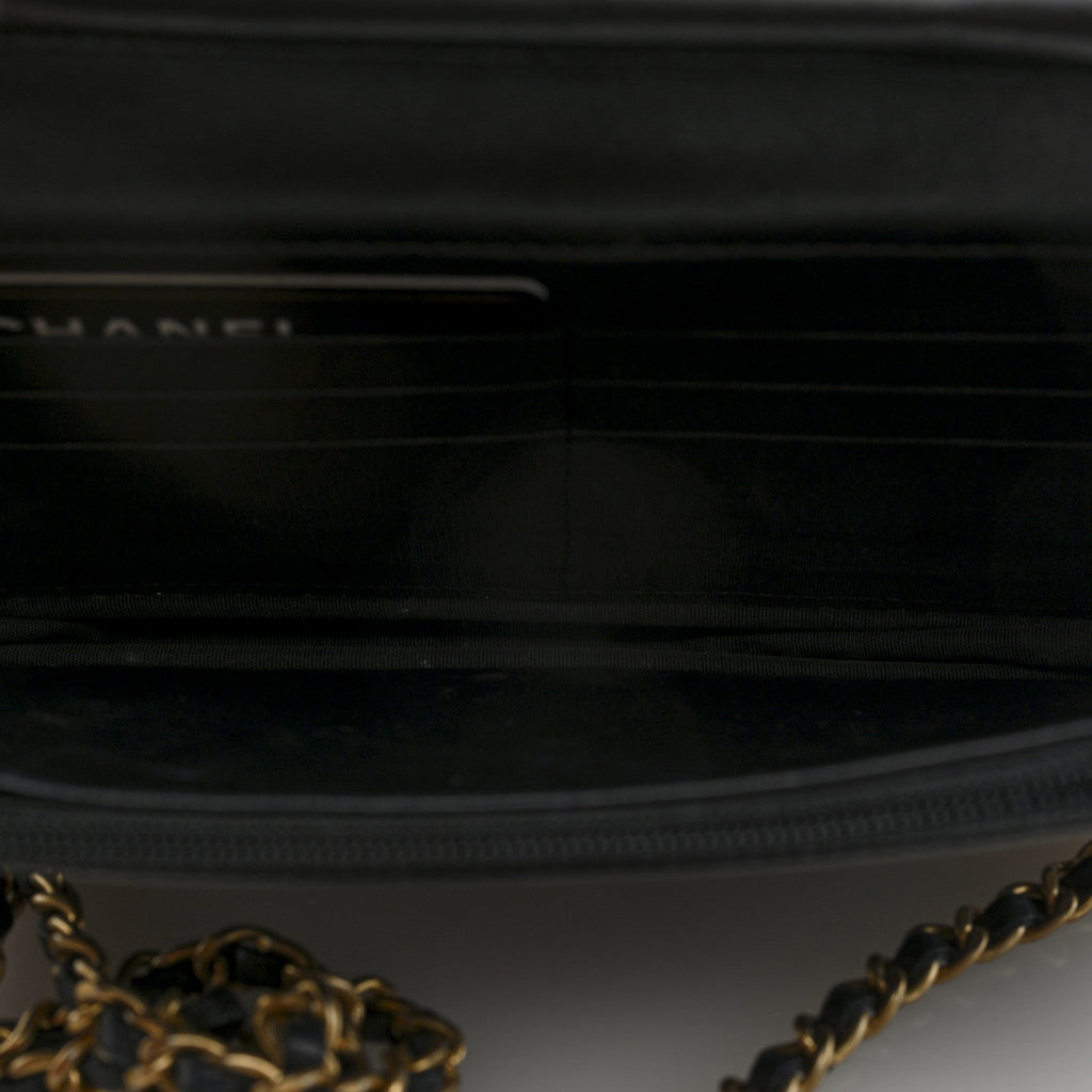 Chanel Lambskin Quilted Wallet On Chain WOC Black Gold