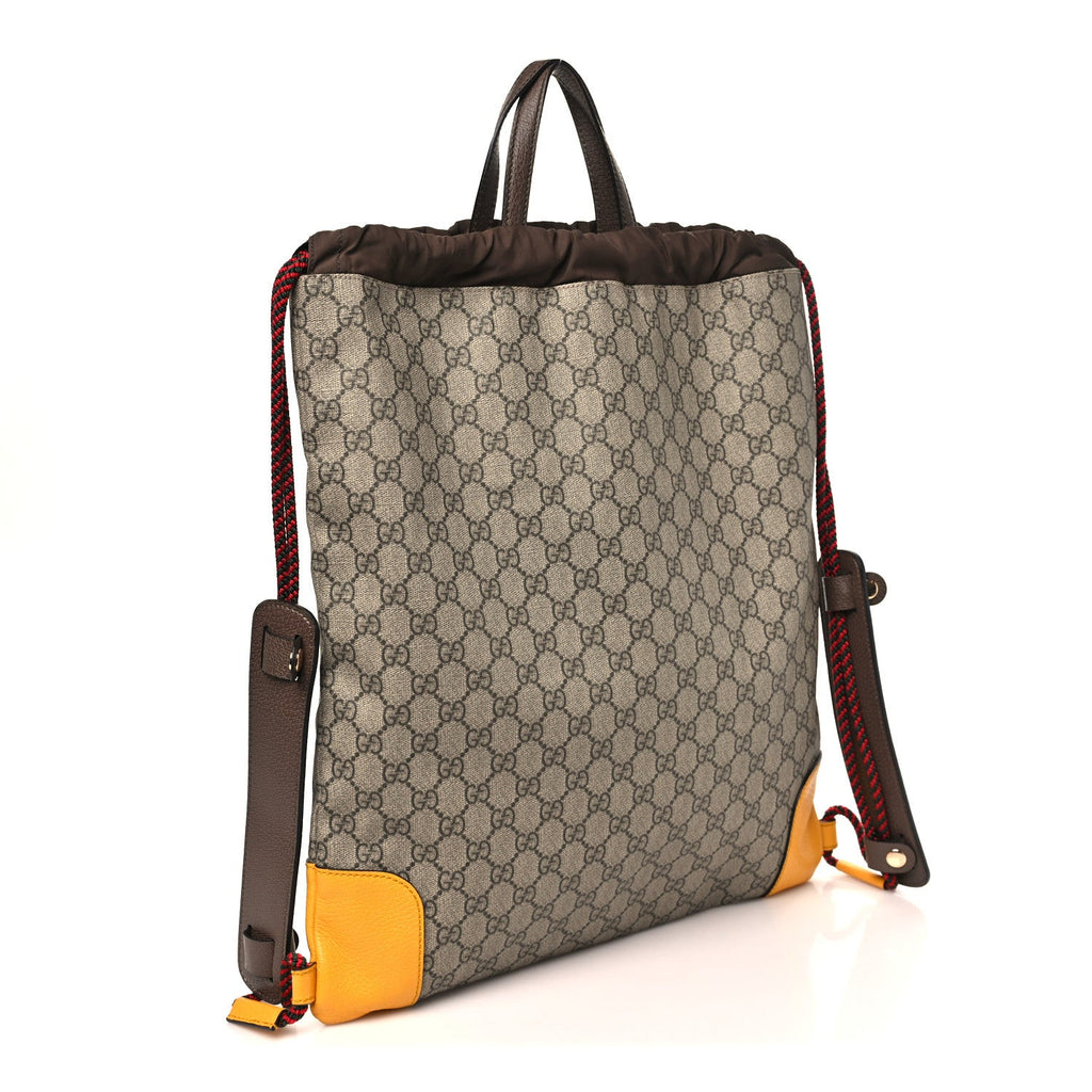 Gucci GG Supreme Monogram Neo Vintage Drawstring Backpack Beige New Acero Crop