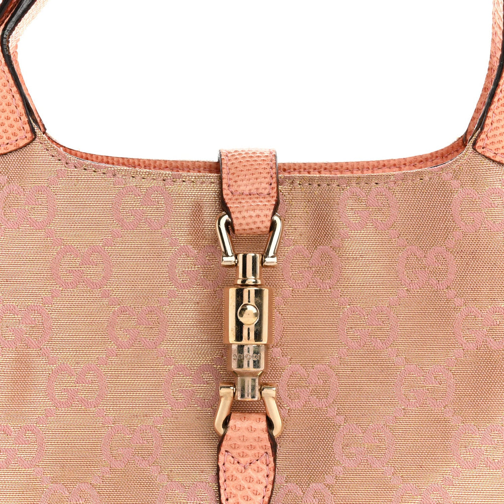 Gucci Metallic Monogram Lizard Jackie O Hobo Pink