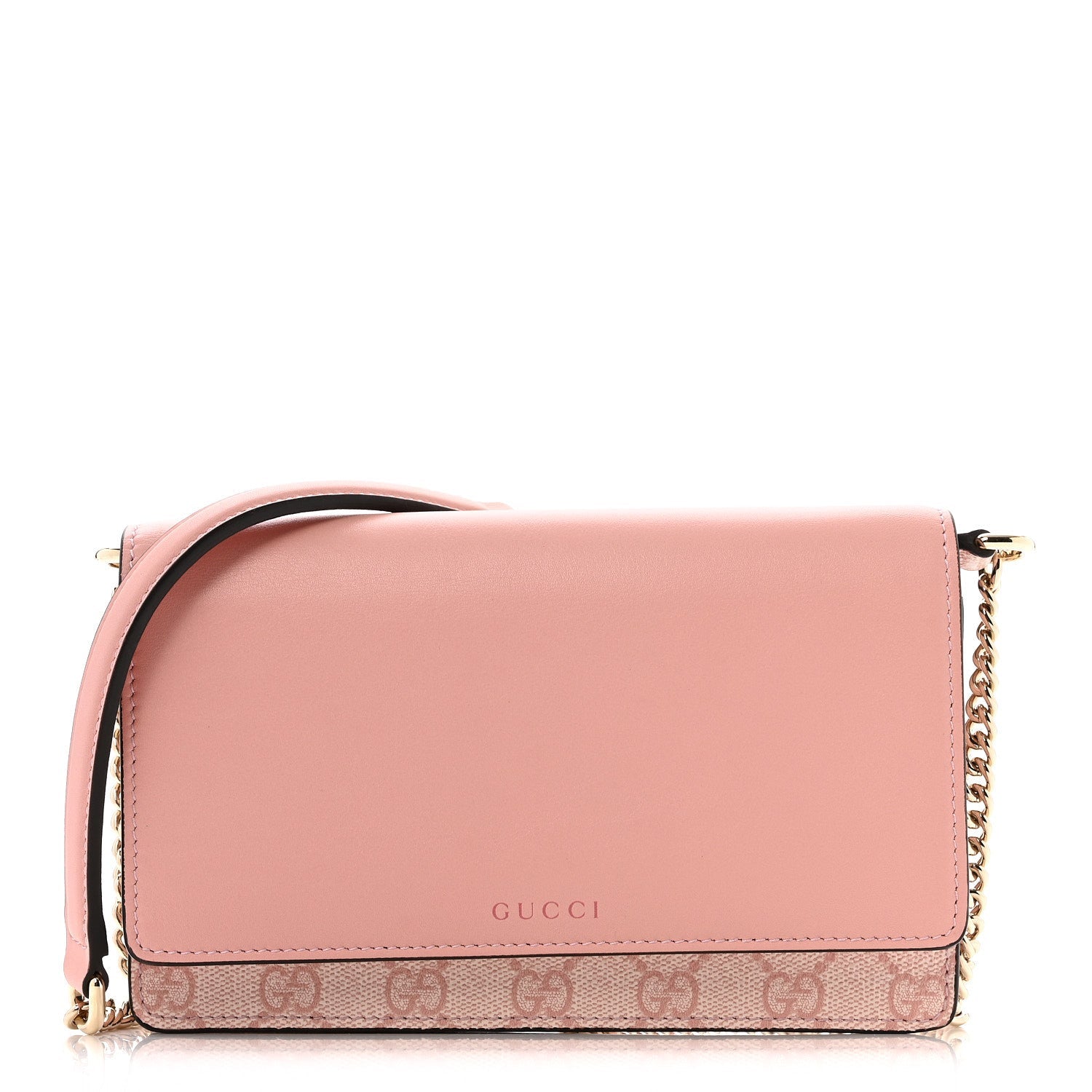 Gucci GG Supreme Monogram Textured Calfskin Emblem Wallet On Chain Pink