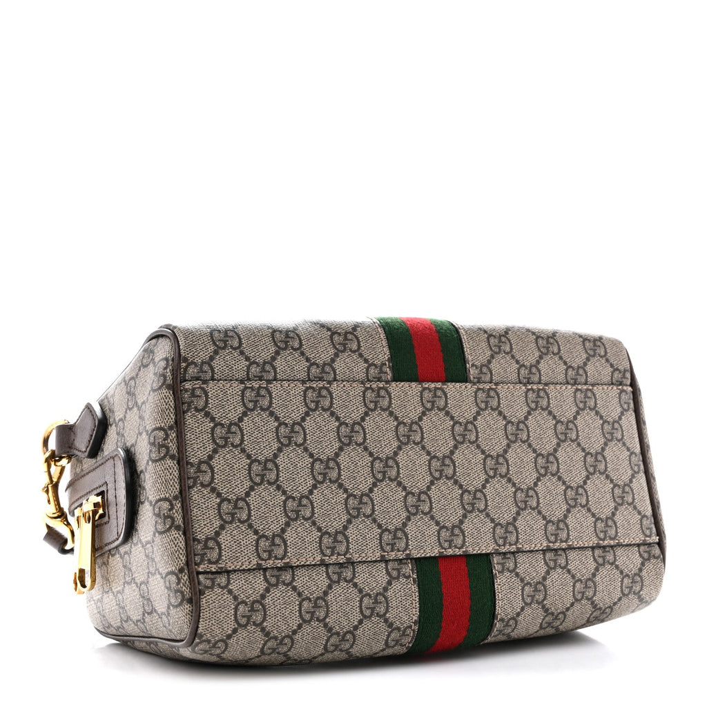 Gucci GG Supreme Monogram Web Small Ophidia Top Handle Bag Beige Ebony