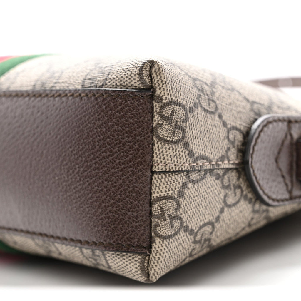 Gucci GG Supreme Monogram Textured Dollar Calfskin Web Small Ophidia Dome Shoulder Bag Beige Ebony New Acero
