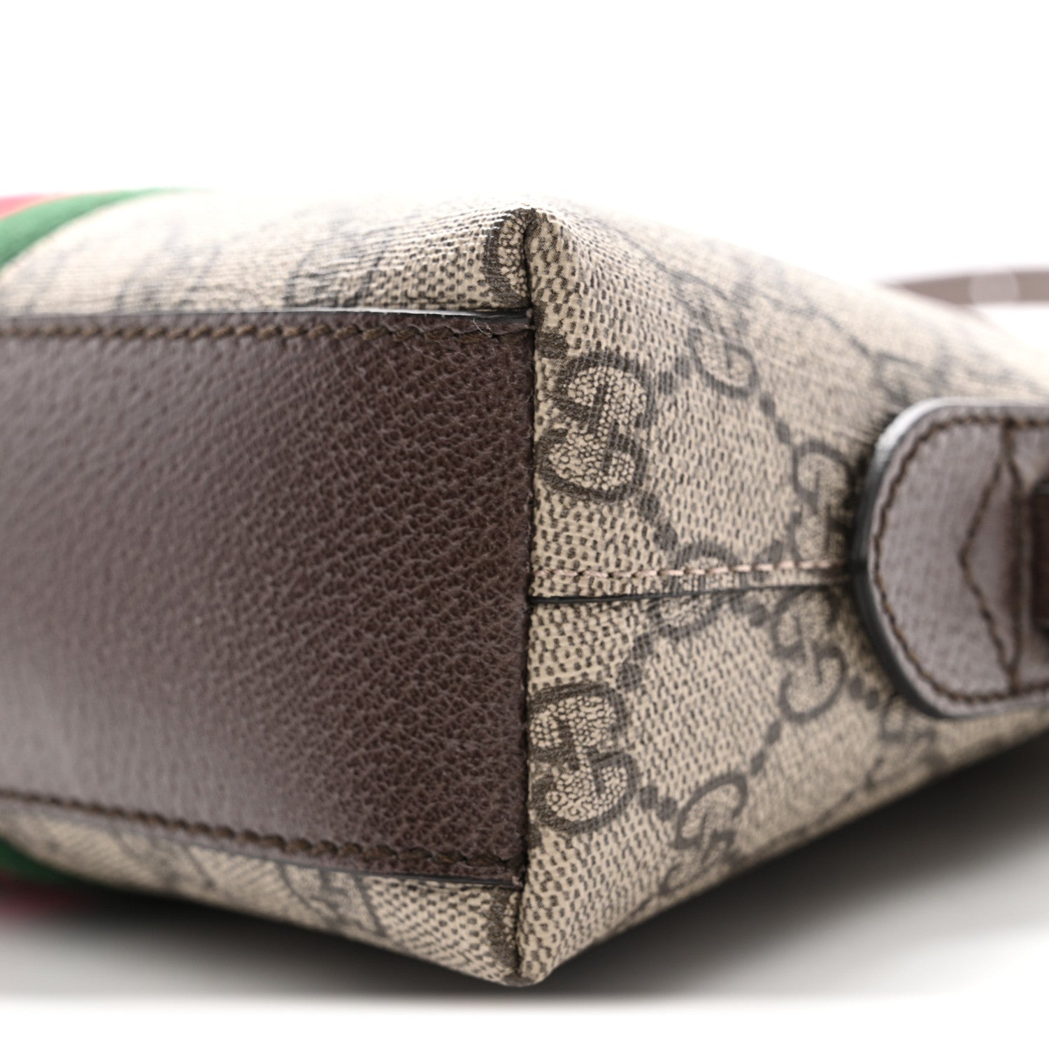 Gucci GG Supreme Monogram Textured Dollar Calfskin Web Small Ophidia Dome Shoulder Bag Beige Ebony New Acero