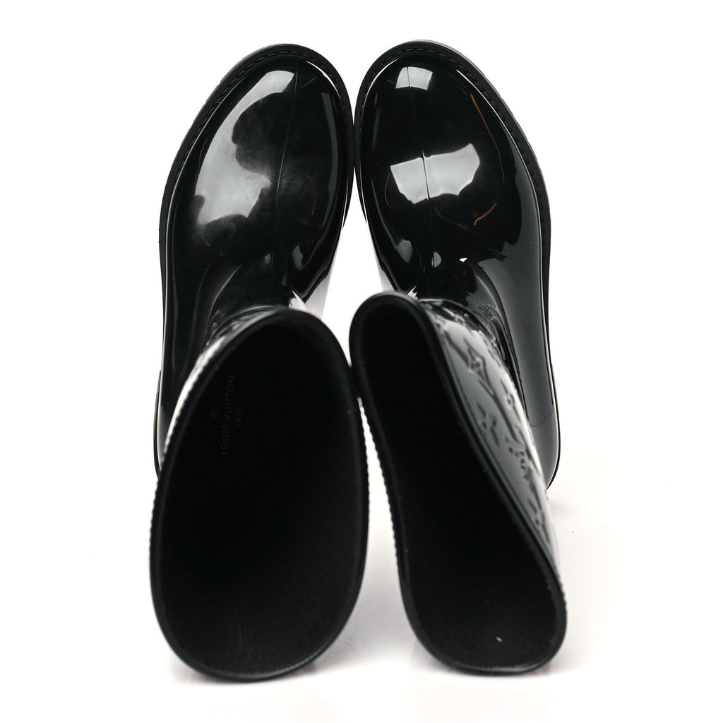 Louis Vuitton Rubber Embossed Monogram Splash Rain Short Boots 38 Black