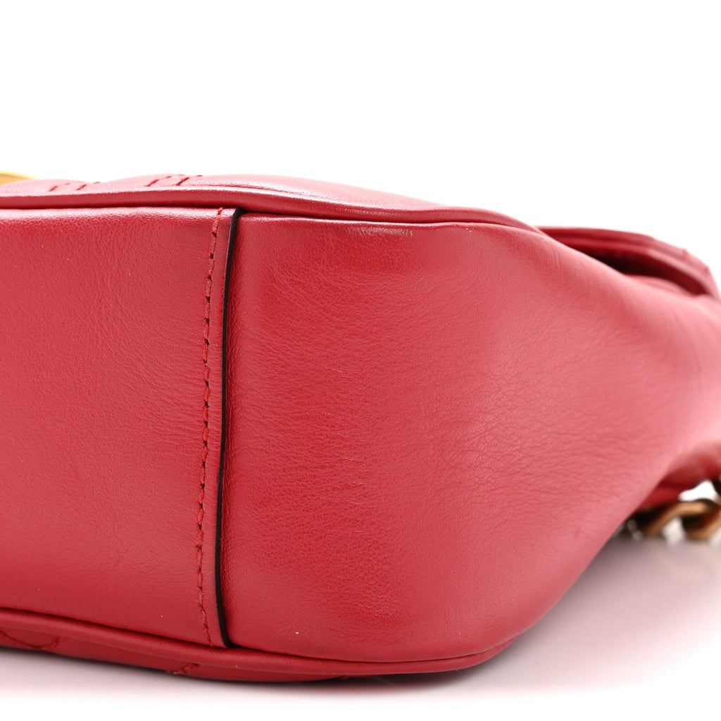 Gucci Calfskin Matelasse Small GG Marmont Shoulder Bag Hibiscus Red