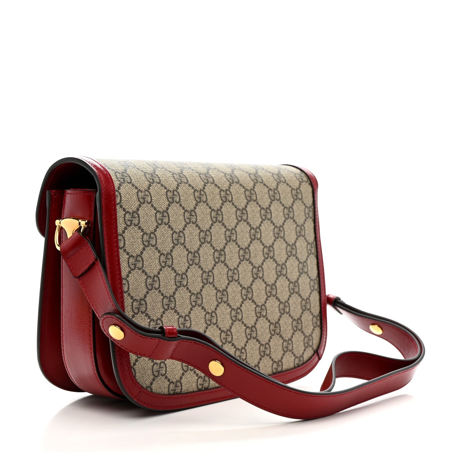 Gucci GG Supreme Monogram Azalea Calfskin Horsebit 1955 Shoulder Bag Beige Ebony New Cherry Red