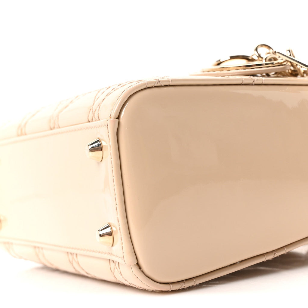 Christian Dior Patent Cannage Mini Lady Dior Beige