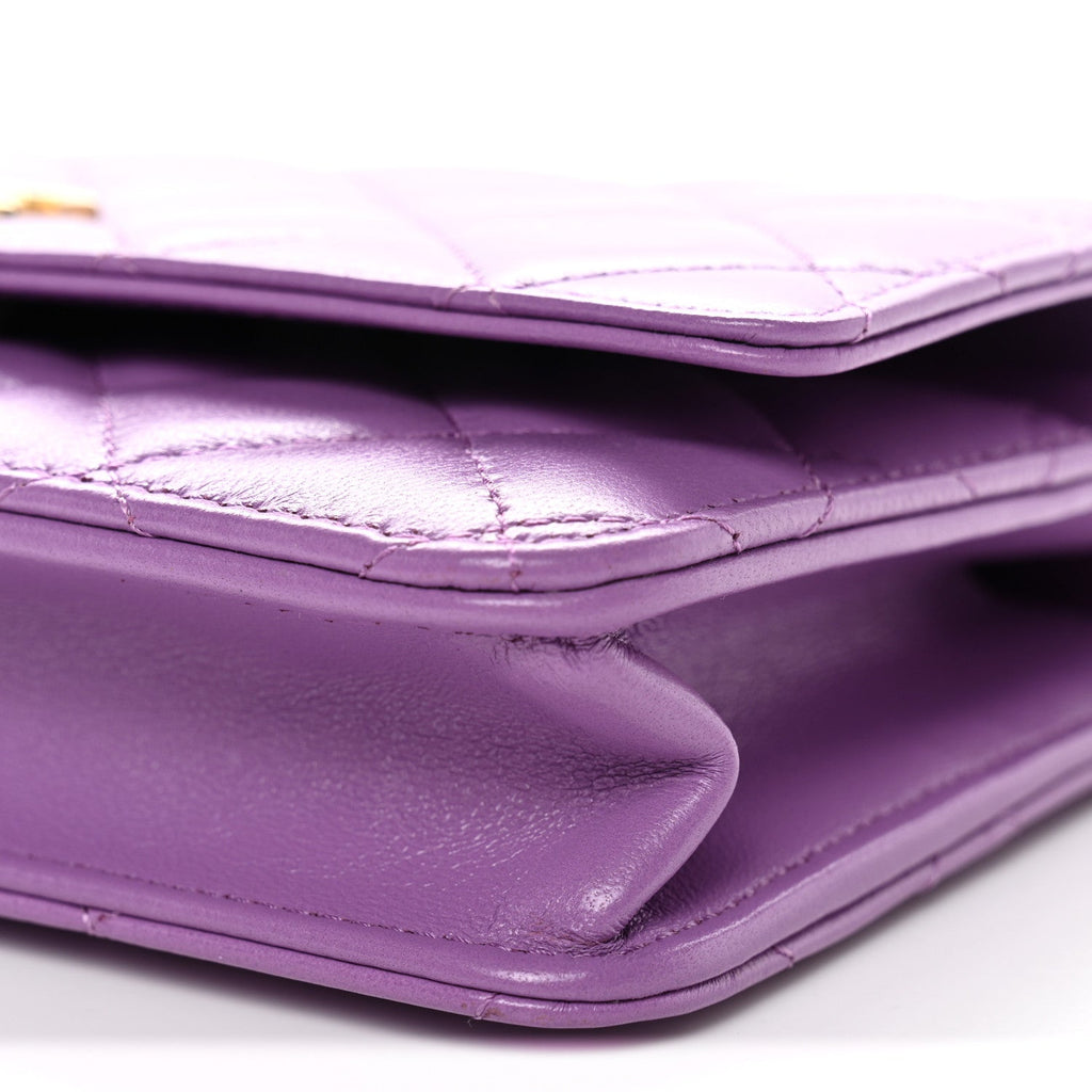 Chanel Lambskin Quilted Pick Me Up Wallet On Chain WOC Purple
