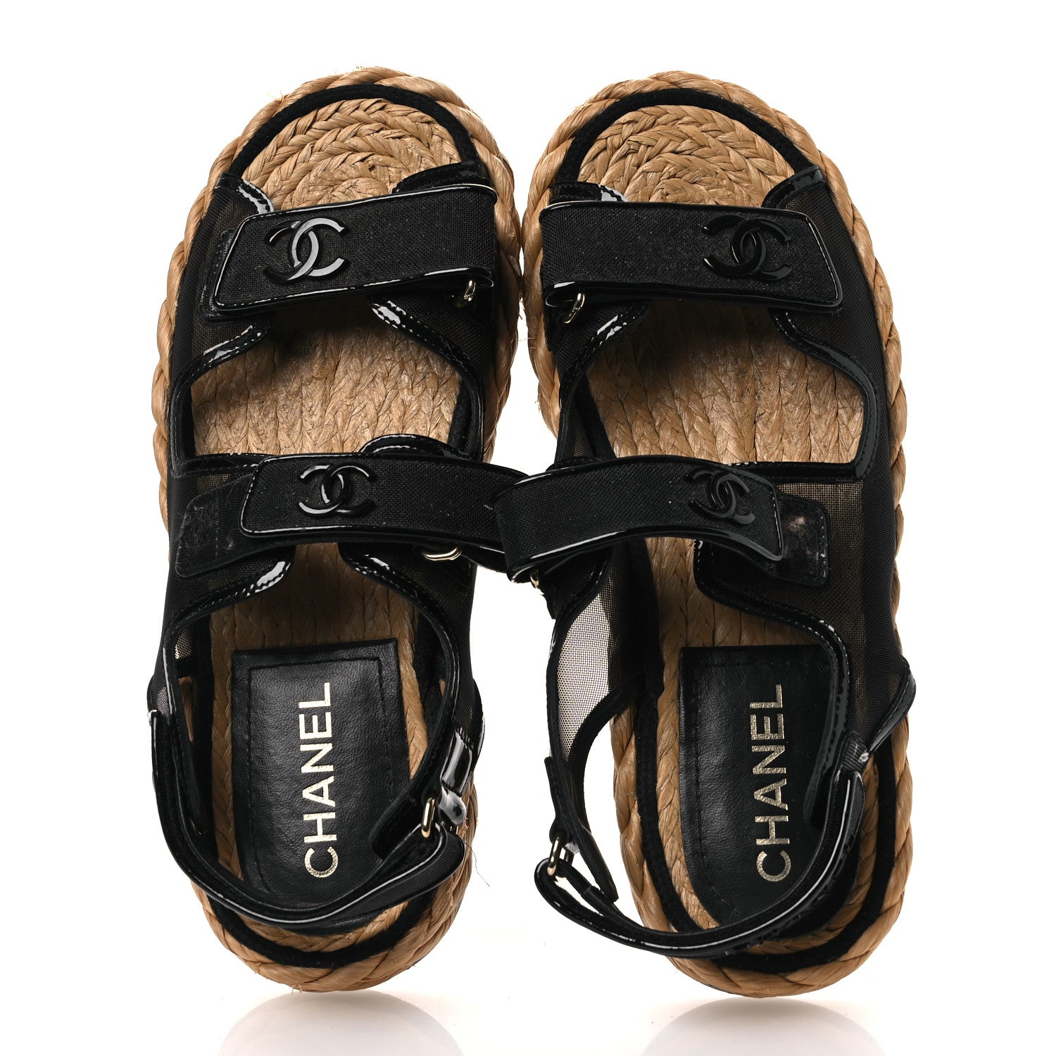 Mesh Patent Calfskin Velcro Dad Sandals 40 Black
