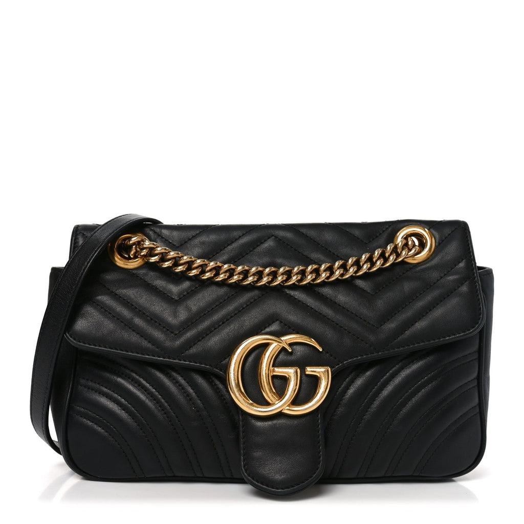 Gucci Calfskin Matelasse Small GG Marmont Shoulder Bag Black