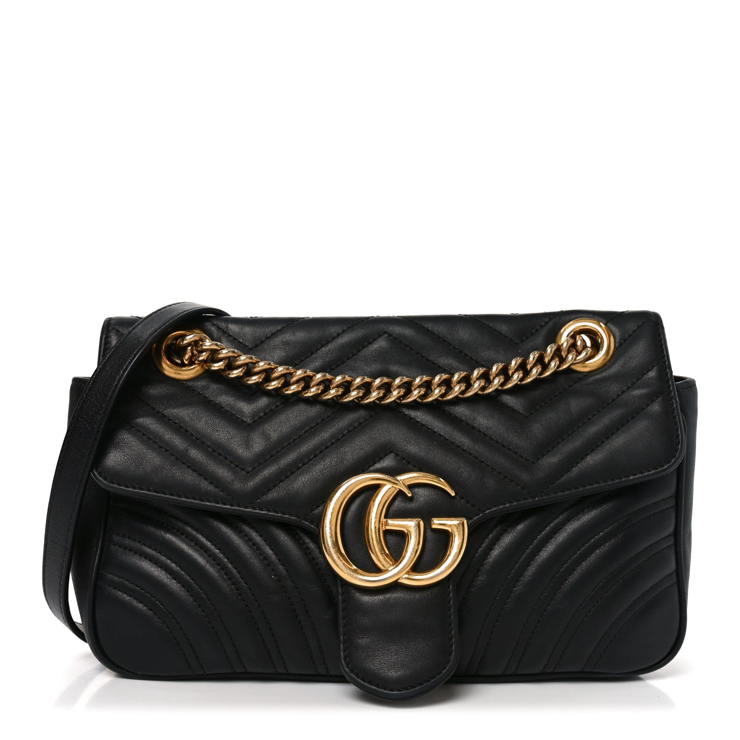 Gucci Calfskin Matelasse Small GG Marmont Shoulder Bag Black