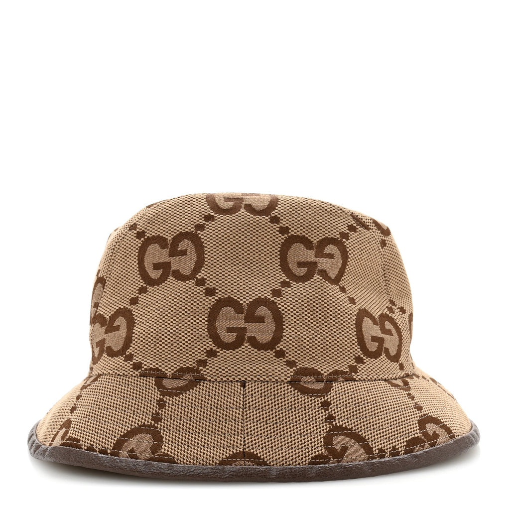 Gucci Monogram Jumbo GG Bucket Hat L Camel Ebony New Acero