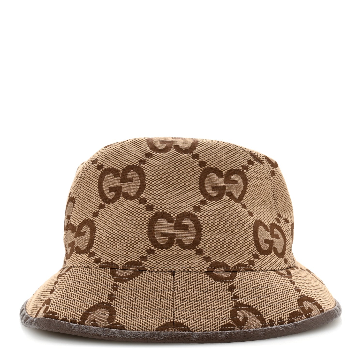 Gucci Monogram Jumbo GG Bucket Hat L Camel Ebony New Acero