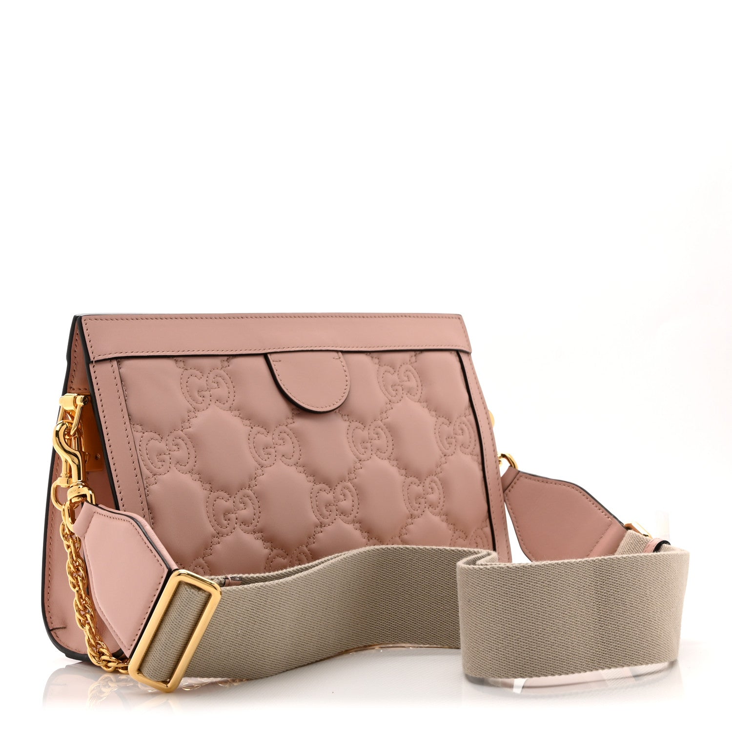 Gucci Calfskin GG Matelasse Small Slim Chain Shoulder Bag Perfect Pink Natural
