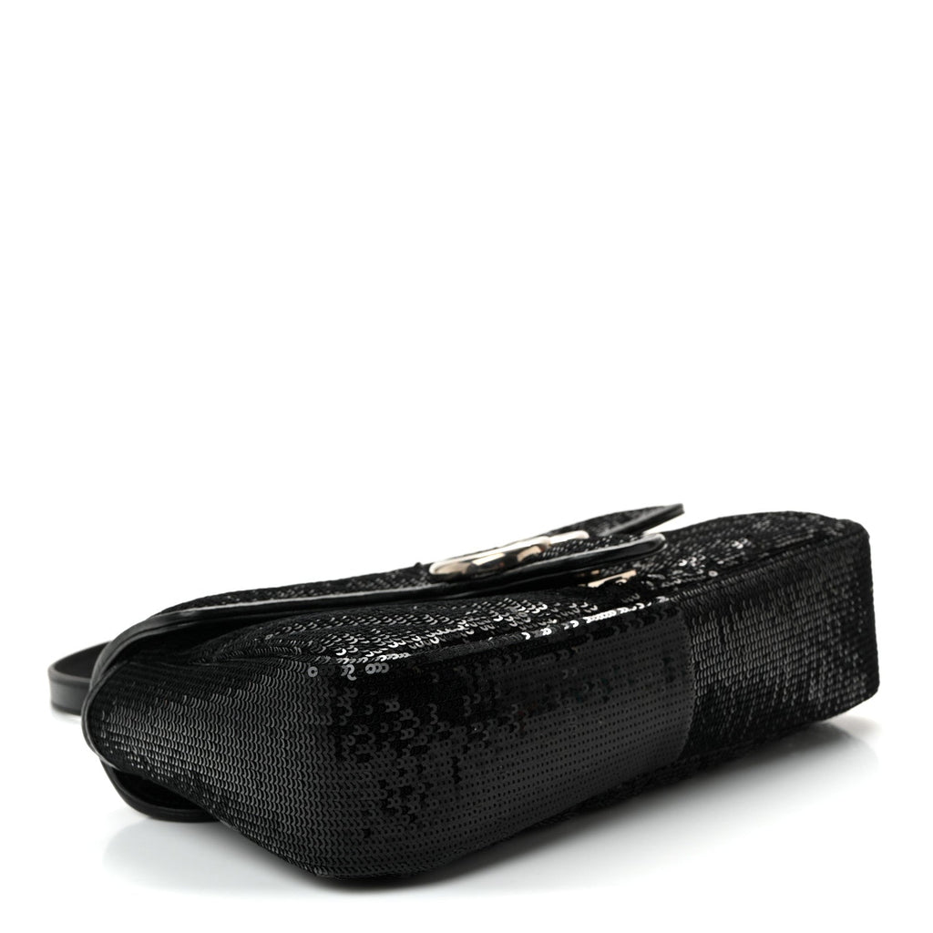 Gucci Sequin Matelasse Small GG Marmont Shoulder Bag Black