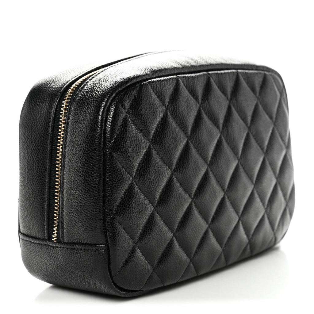 Caviar Quilted Medium Curvy Pouch Cosmetic Case Black